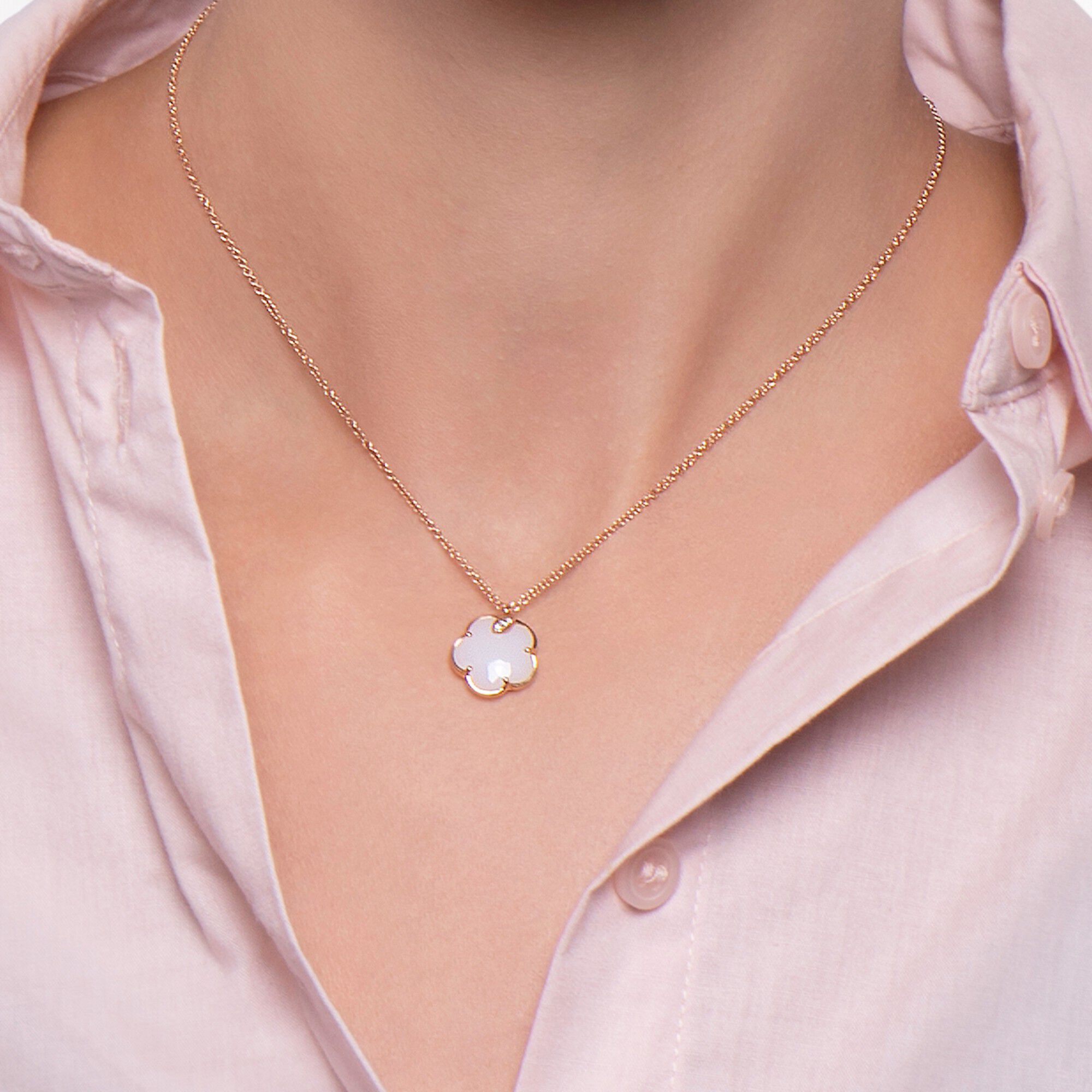 Petit Joli Rose Gold White Agate and Diamond Pendant Pasquale